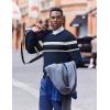 imageCOOFANDY Mens Crew Neck Sweaters Long Sleeve Lightweight Knit Dress Pullover SweatersStripesnavy Blue
