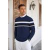 imageCOOFANDY Mens Crew Neck Sweaters Long Sleeve Lightweight Knit Dress Pullover SweatersStripesnavy Blue