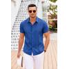 imageCOOFANDY Mens Cuban Guayabera Shirt Short Sleeve Button Down Shirts Casual Summer Beach Linen ShirtsRoyal Blue
