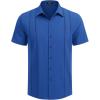 imageCOOFANDY Mens Cuban Guayabera Shirt Short Sleeve Button Down Shirts Casual Summer Beach Linen ShirtsRoyal Blue