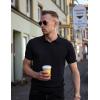 imageCOOFANDY Mens Knit Polo Shirts V Neck Short Sleeve Stretch Polo T Shirt Casual Golf ShirtsBlack