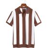 imageCOOFANDY Mens Knit Polo Shirts V Neck Short Sleeve Stretch Polo T Shirt Casual Golf ShirtsCoffee  White Stripes