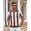 imageCOOFANDY Mens Knit Polo Shirts V Neck Short Sleeve Stretch Polo T Shirt Casual Golf ShirtsCoffee  White Stripes