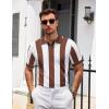 imageCOOFANDY Mens Knit Polo Shirts V Neck Short Sleeve Stretch Polo T Shirt Casual Golf ShirtsCoffee  White Stripes