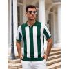 imageCOOFANDY Mens Knit Polo Shirts V Neck Short Sleeve Stretch Polo T Shirt Casual Golf ShirtsGreen  White Stripes
