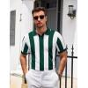 imageCOOFANDY Mens Knit Polo Shirts V Neck Short Sleeve Stretch Polo T Shirt Casual Golf ShirtsGreen  White Stripes