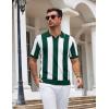 imageCOOFANDY Mens Knit Polo Shirts V Neck Short Sleeve Stretch Polo T Shirt Casual Golf ShirtsGreen  White Stripes