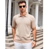 imageCOOFANDY Mens Knit Polo Shirts V Neck Short Sleeve Stretch Polo T Shirt Casual Golf ShirtsKhaki