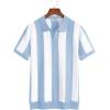 imageCOOFANDY Mens Knit Polo Shirts V Neck Short Sleeve Stretch Polo T Shirt Casual Golf ShirtsLight Blue  White Stripes
