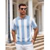 imageCOOFANDY Mens Knit Polo Shirts V Neck Short Sleeve Stretch Polo T Shirt Casual Golf ShirtsLight Blue  White Stripes