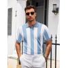 imageCOOFANDY Mens Knit Polo Shirts V Neck Short Sleeve Stretch Polo T Shirt Casual Golf ShirtsLight Blue  White Stripes