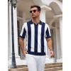 imageCOOFANDY Mens Knit Polo Shirts V Neck Short Sleeve Stretch Polo T Shirt Casual Golf ShirtsNavy Blue  White Stripes