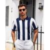 imageCOOFANDY Mens Knit Polo Shirts V Neck Short Sleeve Stretch Polo T Shirt Casual Golf ShirtsNavy Blue  White Stripes