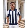 imageCOOFANDY Mens Knit Polo Shirts V Neck Short Sleeve Stretch Polo T Shirt Casual Golf ShirtsNavy Blue  White Stripes