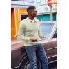 imageCOOFANDY Mens Knit Polo Sweater VNeck Long Sleeve Textured Lightweight Casual Dress Pullover Fall SweatersCeladon