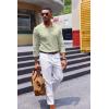 imageCOOFANDY Mens Knit Polo Sweater VNeck Long Sleeve Textured Lightweight Casual Dress Pullover Fall SweatersCeladon
