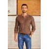 imageCOOFANDY Mens Knit Polo Sweater VNeck Long Sleeve Textured Lightweight Casual Dress Pullover Fall SweatersCoffee