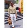 imageCOOFANDY Mens Knit Polo Sweater VNeck Long Sleeve Textured Lightweight Casual Dress Pullover Fall SweatersKhaki