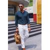 imageCOOFANDY Mens Knit Polo Sweater VNeck Long Sleeve Textured Lightweight Casual Dress Pullover Fall SweatersNavy Blue
