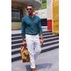 imageCOOFANDY Mens Knit Polo Sweater VNeck Long Sleeve Textured Lightweight Casual Dress Pullover Fall SweatersPeacock Blue