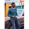 imageCOOFANDY Mens Knit Polo Sweater VNeck Long Sleeve Textured Lightweight Casual Dress Pullover Fall SweatersPeacock Blue