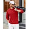 imageCOOFANDY Mens Polo Sweaters Long Sleeve V Neck Knit Polos Lightweight Casual Pullover SweaterRed