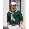 imageCOOFANDY Mens Quarter Zip Polo Sweater Long Sleeve Knit Polo Casual Lightweight Dress PulloverGreen