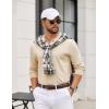 imageCOOFANDY Mens Quarter Zip Polo Sweater Long Sleeve Knit Polo Casual Lightweight Dress PulloverKhaki
