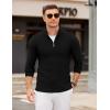 imageCOOFANDY Mens Quarter Zip Pullover Sweater Slim Fit Knit Mock Neck Polo SweatersBlack