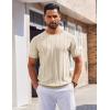 imageCOOFANDY Mens T Shirts Short Sleeve Knit Sweater Shirt Casual Crewneck Ribbed Pullover TeesBeige