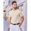 imageCOOFANDY Mens T Shirts Short Sleeve Knit Sweater Shirt Casual Crewneck Ribbed Pullover TeesBeige
