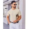imageCOOFANDY Mens T Shirts Short Sleeve Knit Sweater Shirt Casual Crewneck Ribbed Pullover TeesBeige
