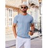 imageCOOFANDY Mens T Shirts Short Sleeve Knit Sweater Shirt Casual Crewneck Ribbed Pullover TeesDenim Blue