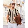 imageCOOFANDY Mens T Shirts Short Sleeve Knit Sweater Shirt Casual Crewneck Ribbed Pullover TeesKhaki  Black Stripes