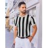 imageCOOFANDY Mens T Shirts Short Sleeve Knit Sweater Shirt Casual Crewneck Ribbed Pullover TeesLight Grey  Black Stripes