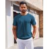 imageCOOFANDY Mens T Shirts Short Sleeve Knit Sweater Shirt Casual Crewneck Ribbed Pullover TeesPeacock Blue