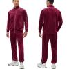 imageCOOFANDY Mens Velour Tracksuits 2 Piece Set Outfits Zip Up Sweatsuits Velvet Jacket Pants SetWine Red