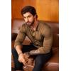 imageCOOFANDY Menss Long Sleeve Button Up Shirts Athletic Fitted Dress Shirts Silm FitLight Brown