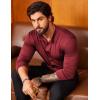 imageCOOFANDY Menss Long Sleeve Button Up Shirts Athletic Fitted Dress Shirts Silm FitWine Red