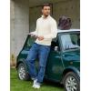 imageCOOFANDY Quarter Zip Pullover Men Dress Sweaters Long Sleeve Jacquard Checkered SweaterChampagne