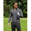 imageCOOFANDY Quarter Zip Pullover Men Dress Sweaters Long Sleeve Jacquard Checkered SweaterDeep Grey