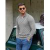 imageCOOFANDY Quarter Zip Pullover Men Dress Sweaters Long Sleeve Jacquard Checkered SweaterGrey