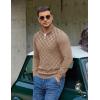 imageCOOFANDY Quarter Zip Pullover Men Dress Sweaters Long Sleeve Jacquard Checkered SweaterKhaki