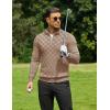 imageCOOFANDY Quarter Zip Pullover Men Dress Sweaters Long Sleeve Jacquard Checkered SweaterKhaki