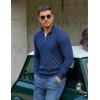 imageCOOFANDY Quarter Zip Pullover Men Dress Sweaters Long Sleeve Jacquard Checkered SweaterNavy Blue
