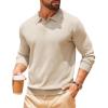 imageCOOFANDY Men Long Sleeve Polo Sweater Knitted Polo Slim Fit Waffle Collared Pullover SweaterChampagne