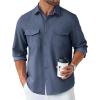imageCOOFANDY Mens Casual Button Down Shirt Long Sleeve Untucked Shirt Stretch Denim Dress Shirt with PocketsNavy Blue