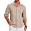 imageCOOFANDY Mens Casual Button Down Shirt Long Sleeve Wrinkle Free Shirts Loose fit Shirt Textured Stretch Shirts with PocketLight Brown