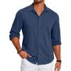 imageCOOFANDY Mens Casual Button Down Shirt Long Sleeve Wrinkle Free Shirts Loose fit Shirt Textured Stretch Shirts with PocketNavy Blue