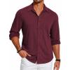 imageCOOFANDY Mens Casual Button Down Shirt Long Sleeve Wrinkle Free Shirts Loose fit Shirt Textured Stretch Shirts with PocketWine Red